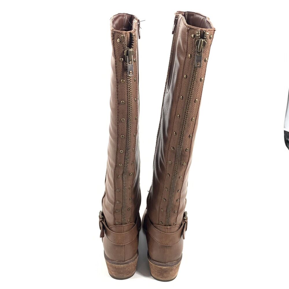 BareTraps Penelope Knee High Riding Boots Size 7 Womens Brown Studded Belted - Picture 3 of 9